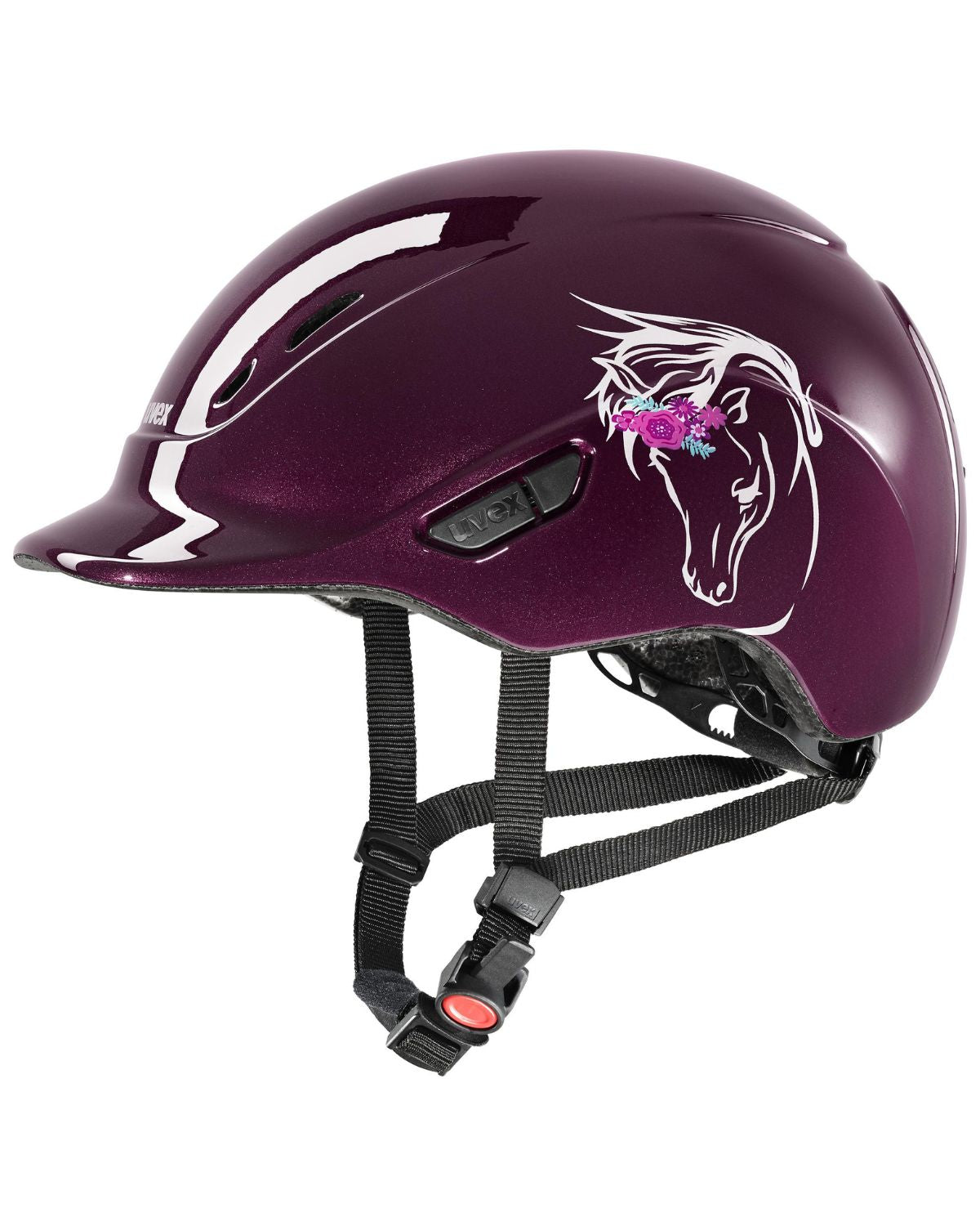 UVEX Kiddox Flower Junior Helmet - Burgundy Shiny - Horse Riding Safety
