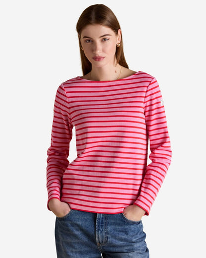Joules Harbour Pink & Red Striped Boat Neck Long Sleeve Breton Top | Equiflair