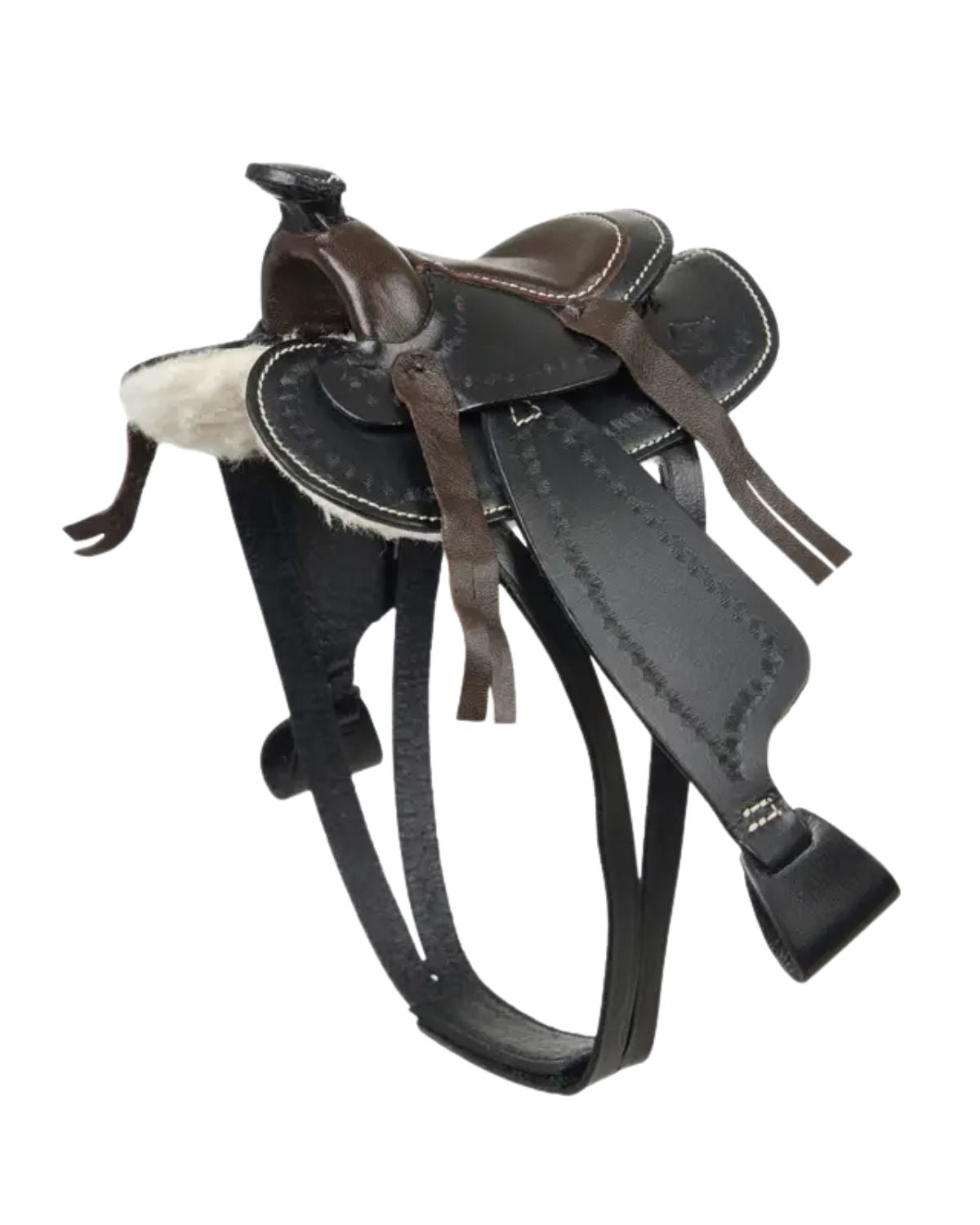 LEMIEUX Toy Pony Western Saddle - Black Miniature Saddle with Leather Fender & Sheepskin Comfort - Equiflair Toy Horse Accessory