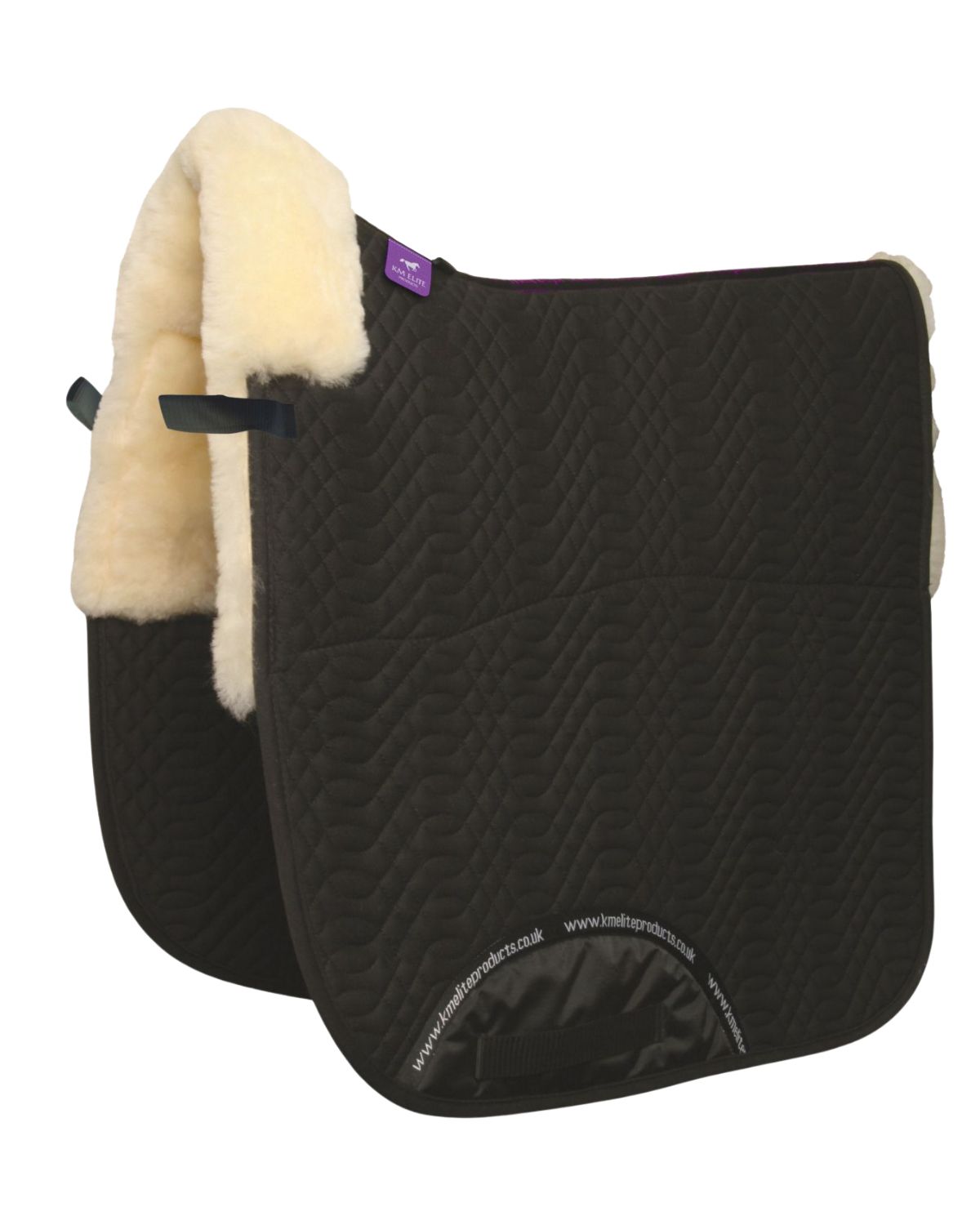KM ELITE Half Lined Dressage Square Black/Natural - Horse Saddle Pad with Lambswool Lining