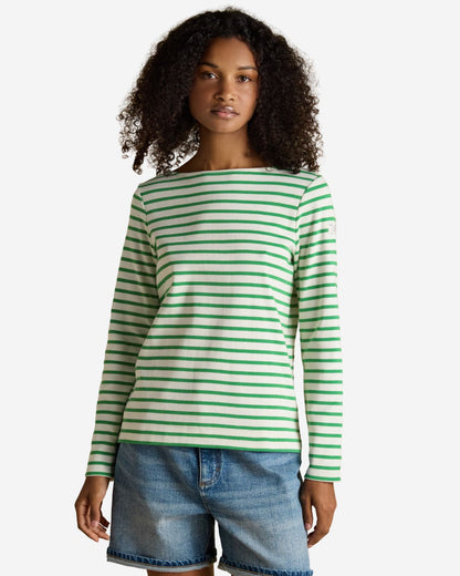 Joules Harbour Cream/Green Boat Neck 100% Cotton Long Sleeve Breton Top - T-Shirts, Polos & Tops Clothing Leisure Wear UK 8