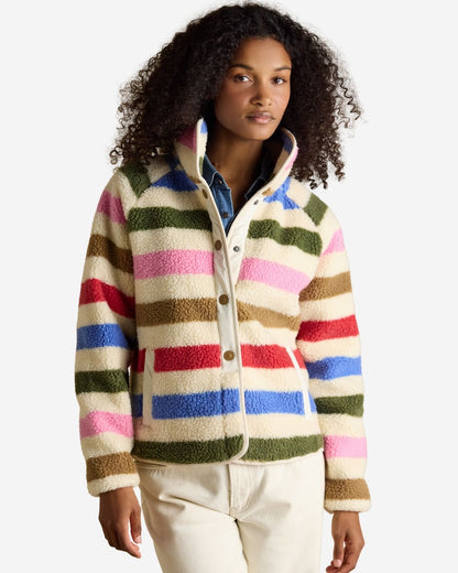 Joules Cream Multi Bright Striped Borg Fleece Jacket | Equiflair