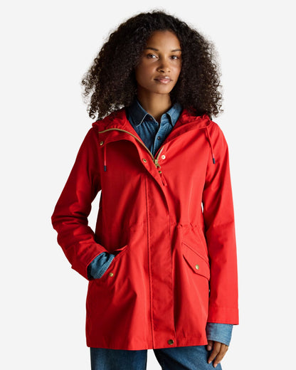 Joules Portwell Red Waterproof Hooded Raincoat - Adjustable Waist - Equiflair