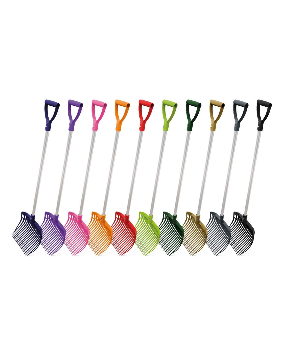 KM Elite Child Shavings Forks: Black, Purple, Pink, Orange, Red, Green, Bronze, Gray. BEDMAX Recommended Stable Yard Cleaning Tools.