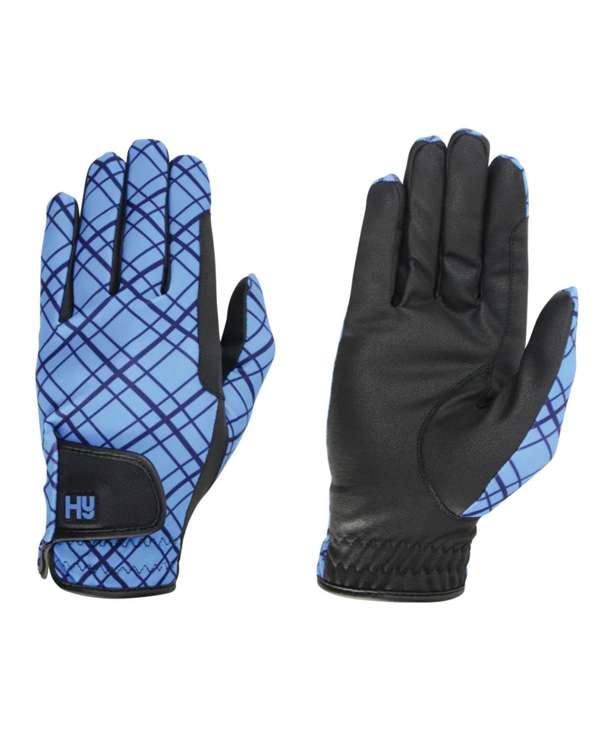 Hy Equestrian Lightweight Printed Riding Gloves Blue Check
