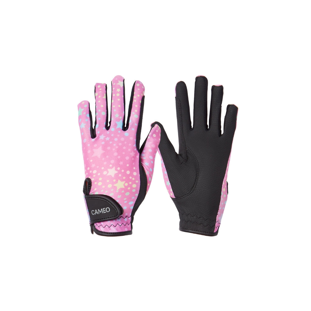 Junior Pink Star Riding Gloves - CAMEO ZEST Equestrian Glove with Grippy Palm