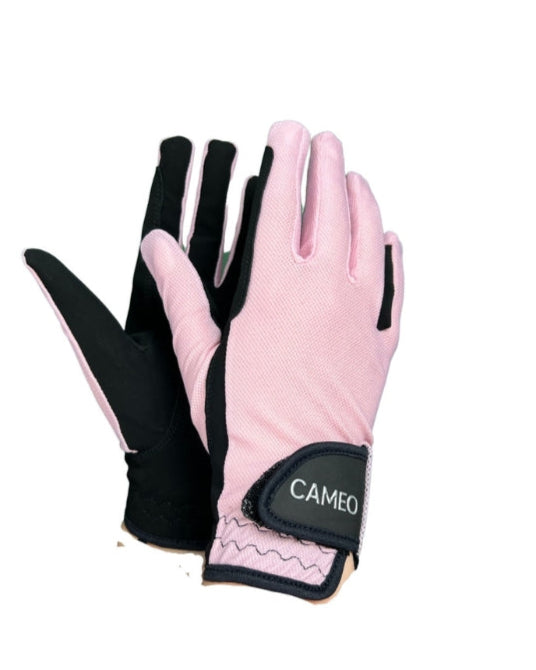 CAMEO pale pink & black riding gloves. Equestrian performance gloves for close comfort and perfect feel.