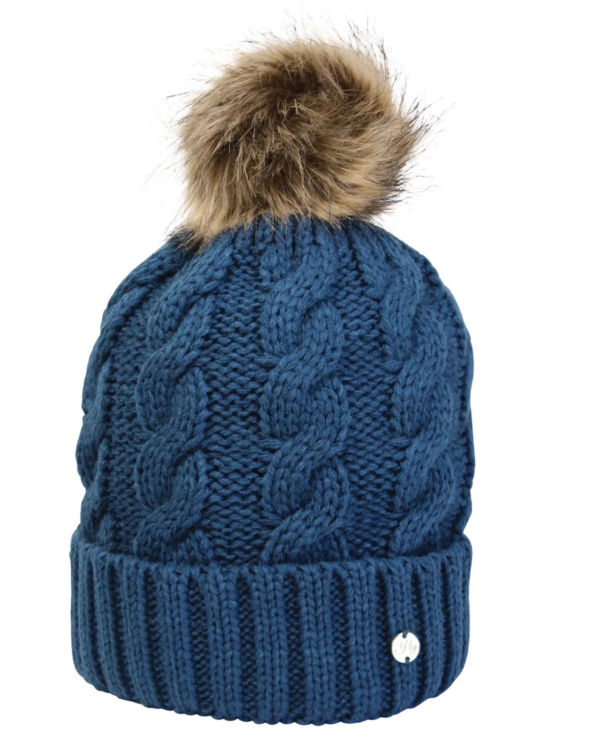 Hy Equestrian Melrose Cable Knit Bobble Hat Petrol Blue