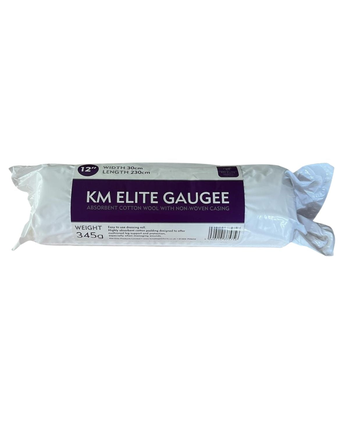 KM Elite Gauzee Cotton Wool Roll 12"x230cm. Absorbent dressing for wound care, leg support & protection. Buy online at Equiflair!