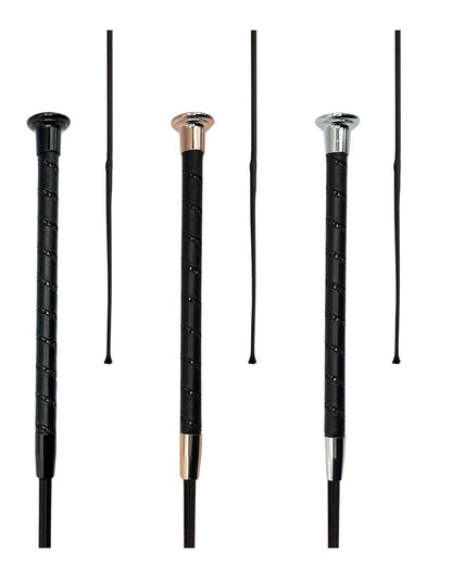 KM Elite Dressage Whip - Black Crystal, Silver Cap. Elegant Equestrian Riding Crop, Equiflair Brand.