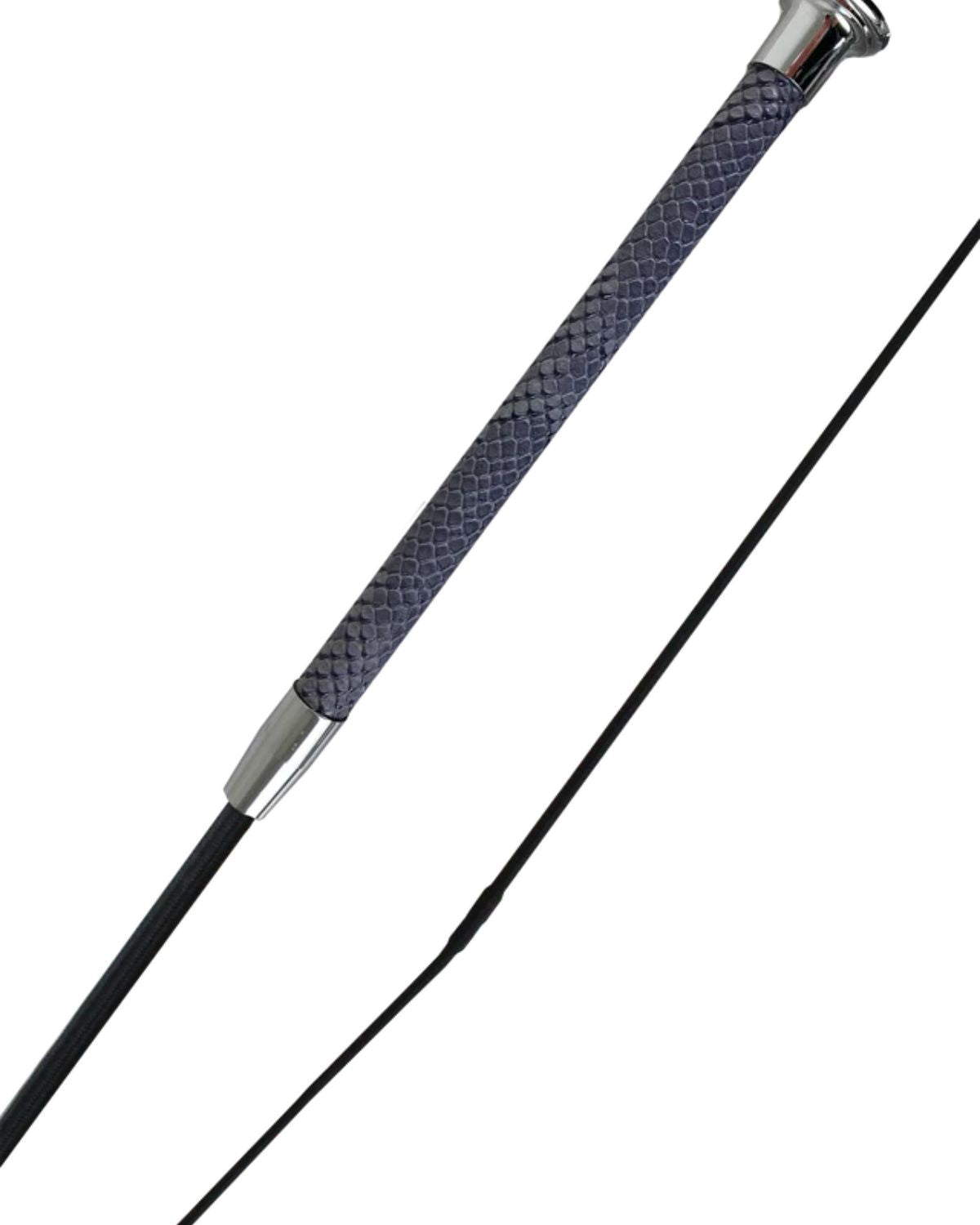 Woof Wear Grey & Silver Reptile Dressage Whip: Faux Snakeskin Grip, Flexible Shaft - Equestrian Training Aid