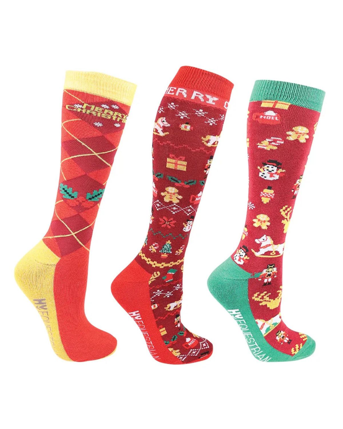 Hy Equestrian Christmas Cross Stitch Socks Pack of - Red/Green/Gold - Riding Socks Clothing location-31143526467-outofstock
