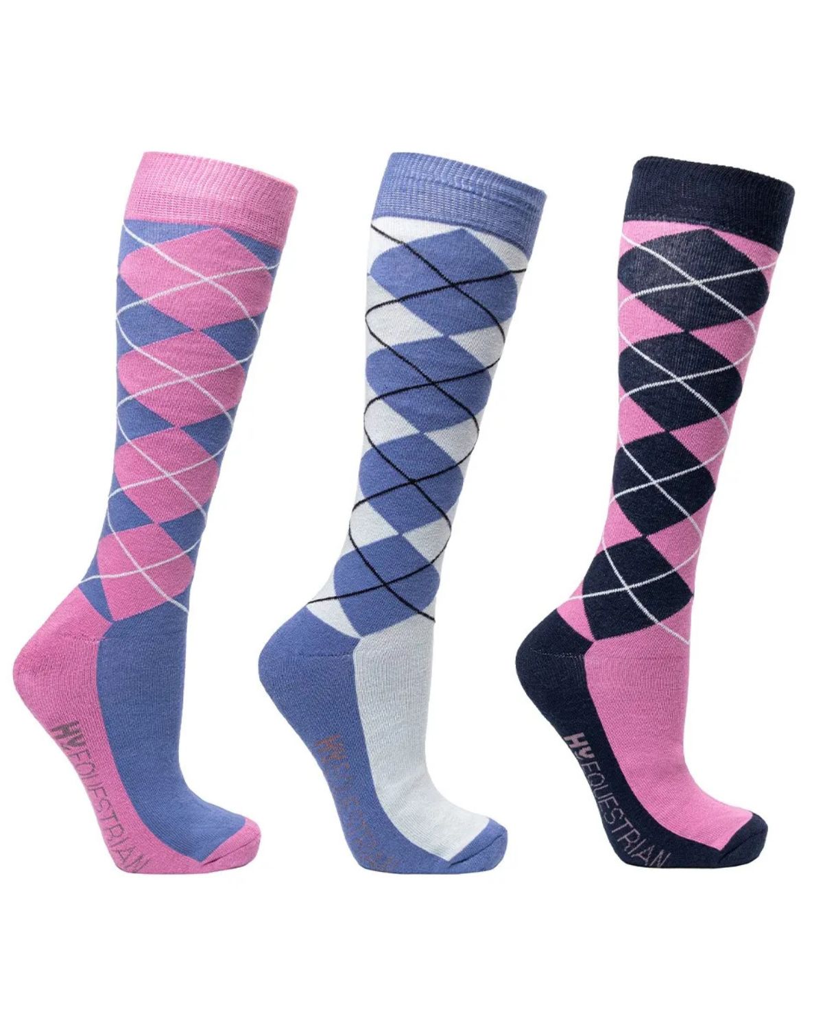 Hy Equestrian Synergy Argyle Socks Pack of 3 Riviera/Grape - Adults - Riding Socks Clothing…