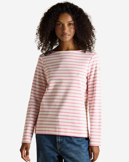 Joules Harbour Cream & Pink Striped Boat Neck Long Sleeve Breton Top | Equiflair