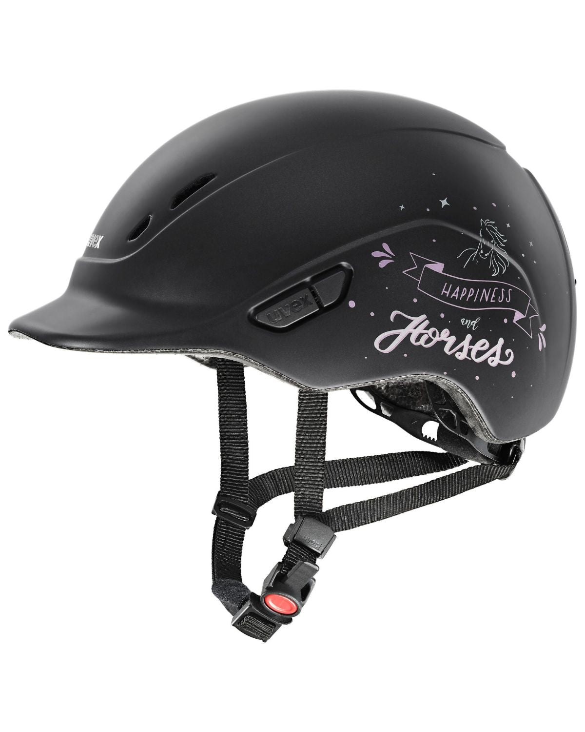 UVEX KiddoX Happy Horse Junior Riding Helmet - Black Matt Finish, Adjustable Fit, Safety Certified