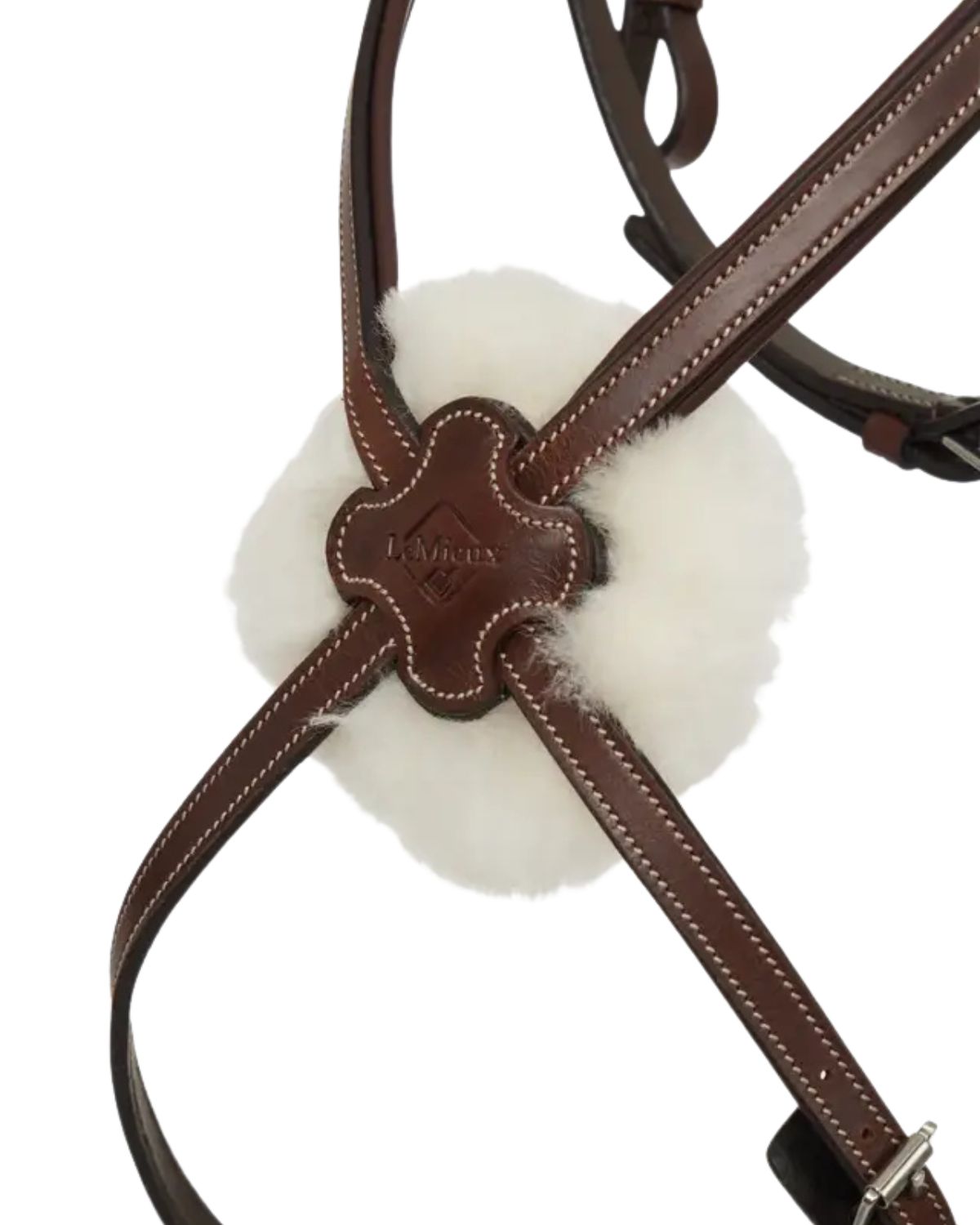 LEMIEUX ARIKA Grackle Bridle Havana/Silver - Close-up View. Premium Leather Horse Bridle for Comfort and Performance. Equiflair Saddlery.