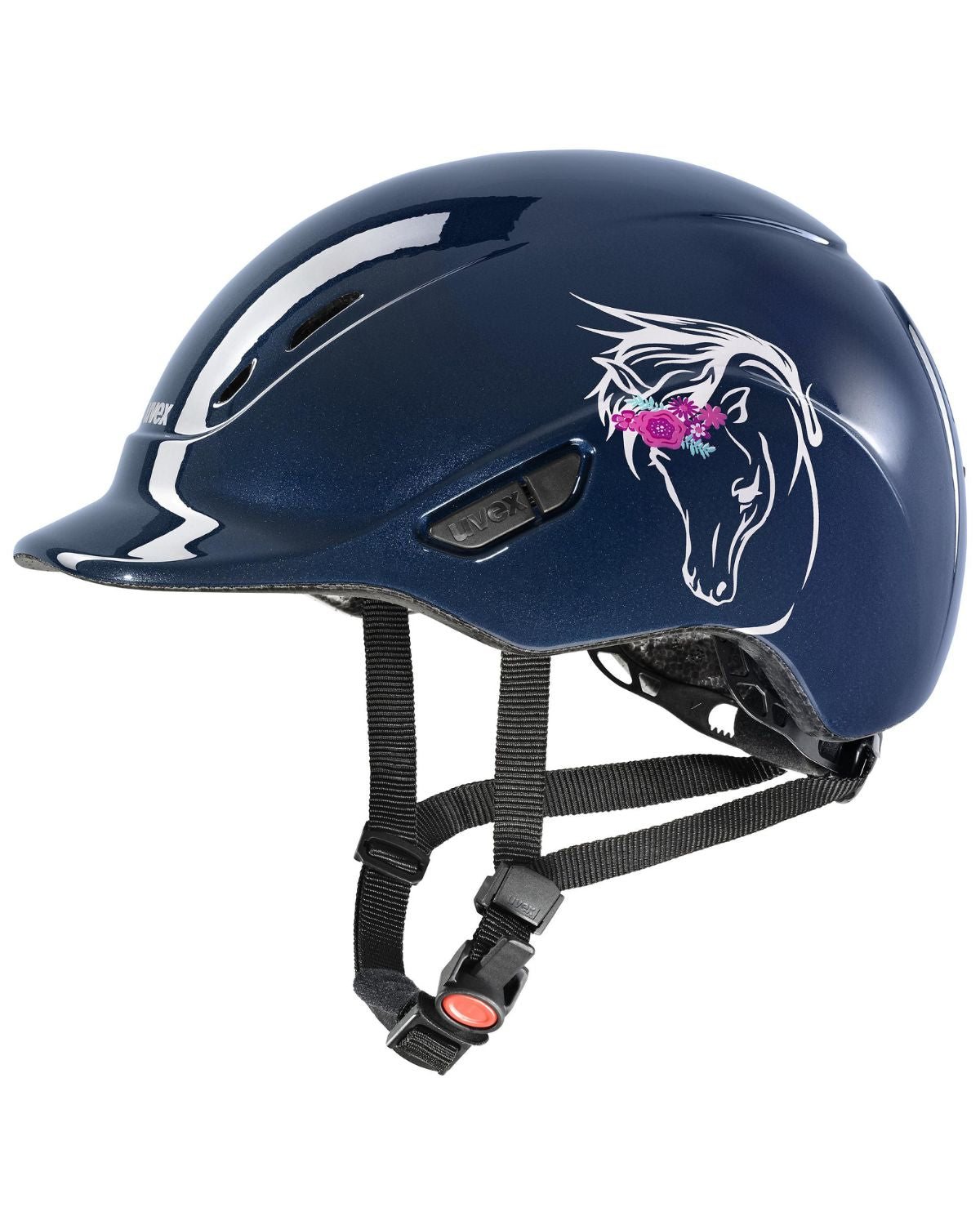 UVEX Kiddox Junior Riding Helmet - Navy Blue with Flower Design - Safe & Stylish Kids' Equestrian Gear