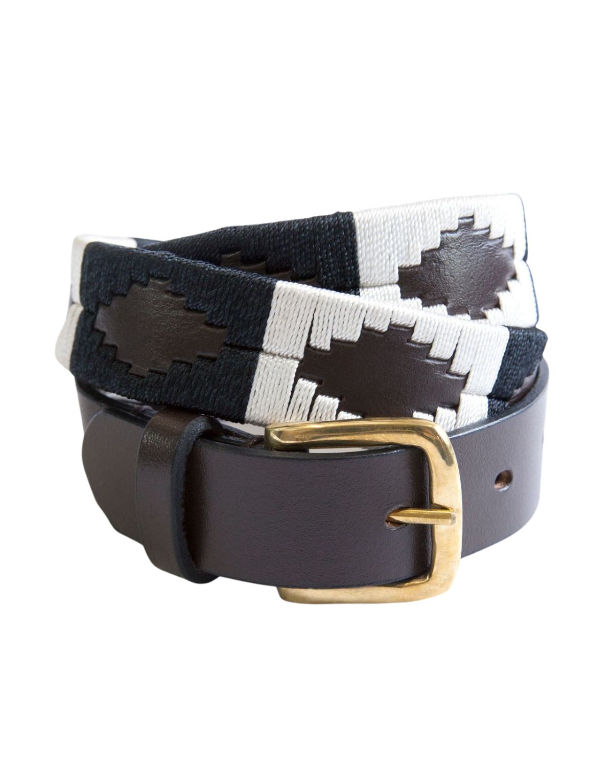 KM Elite Polo Belt Ebony: Hand-stitched leather belt with black and white design. Equiflair Polo Belt