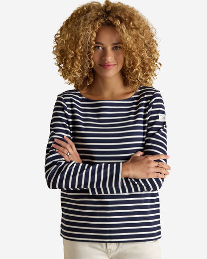 Joules Harbour Navy & White Boat Neck Long Sleeve Breton Stripe Top - T-Shirts, Polos & Tops Clothing Leisure Wear UK 8