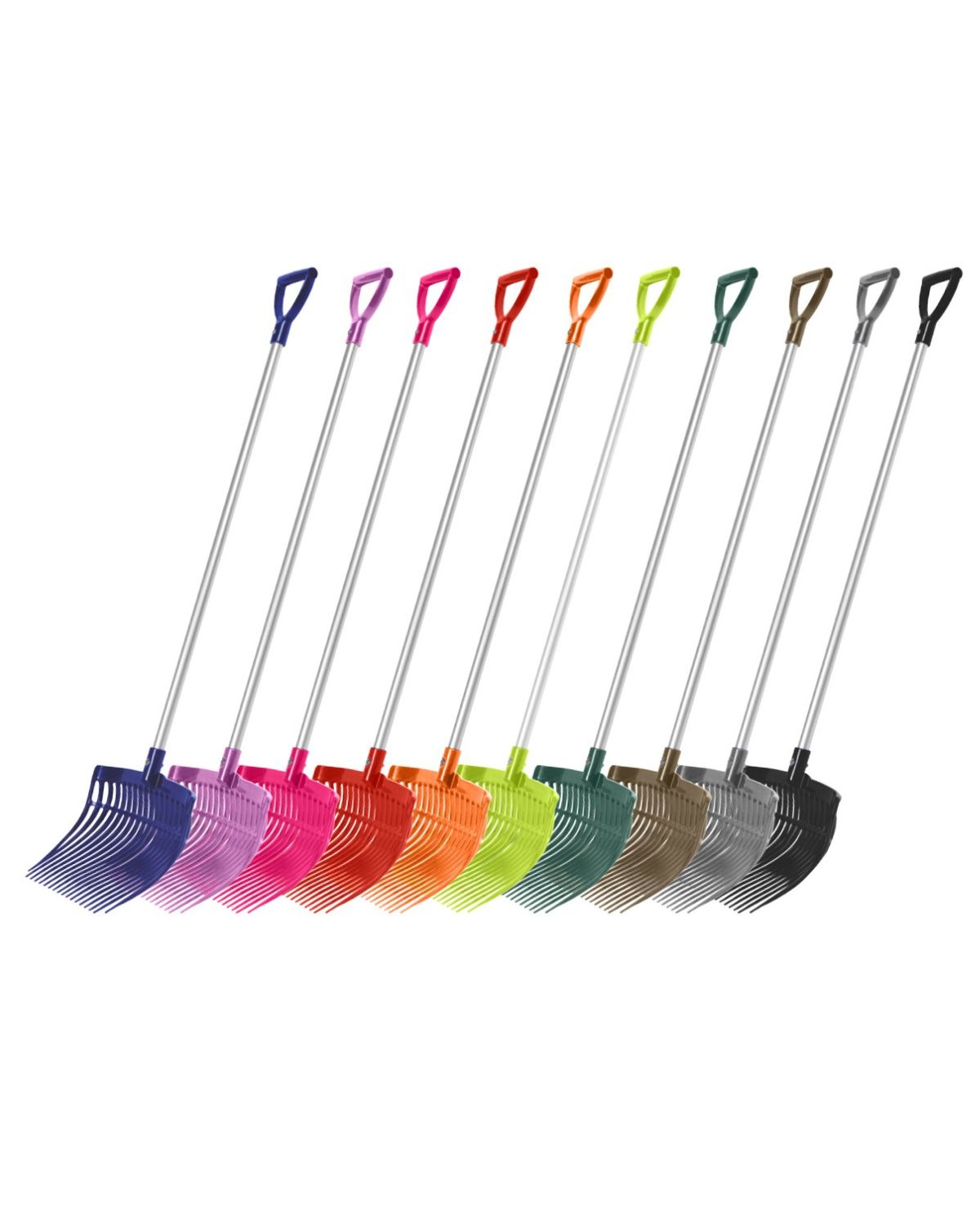KM Elite Ultimate Shavings Forks: Durable aluminum forks in purple, pink, red, orange, green, brown, grey, and black.