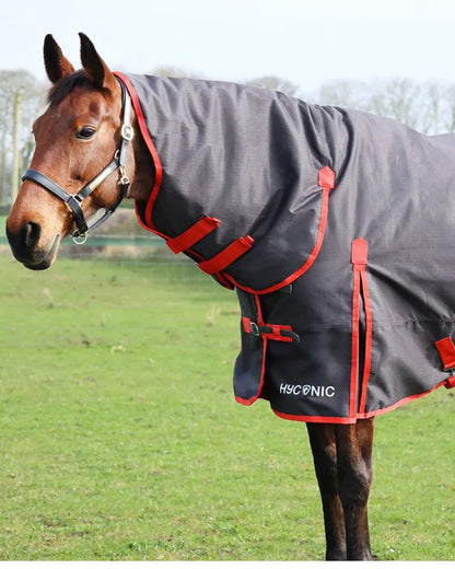HyCONIC 200G Combi Turnout Rug - Charcoal/Red, Waterproof 600D Horse Rug with Integrated Neck Cover