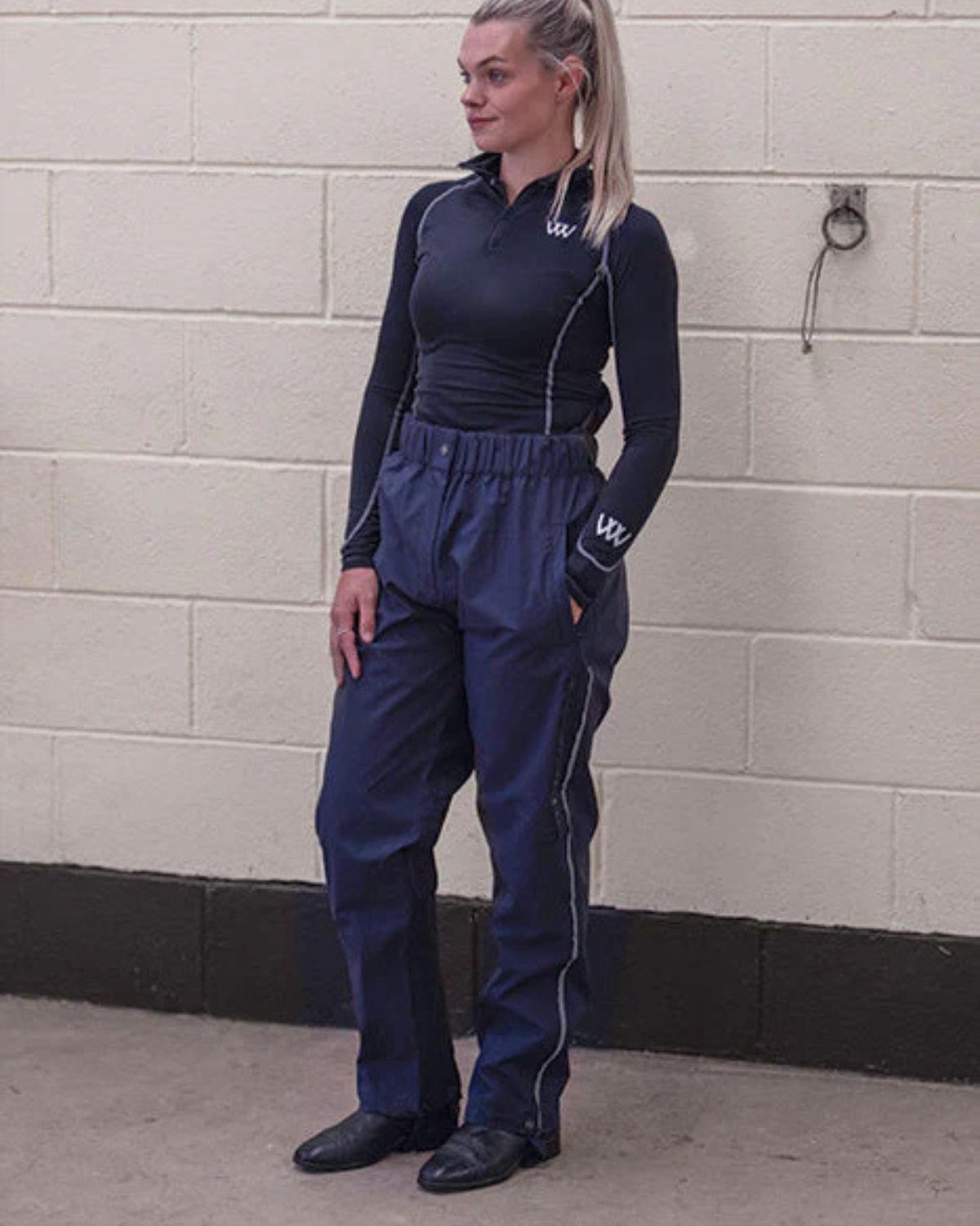 Woof Wear All Season Waterproof Riding Trousers - Navy equestrian apparel for all-weather riding. Comfortable and breathable.