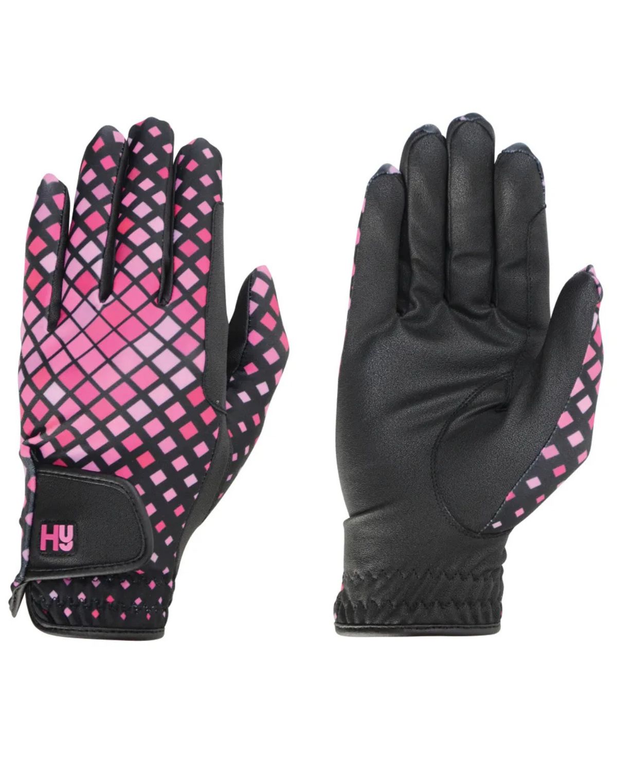 Hy Equestrian Lightweight Printed Riding Gloves Pink Check