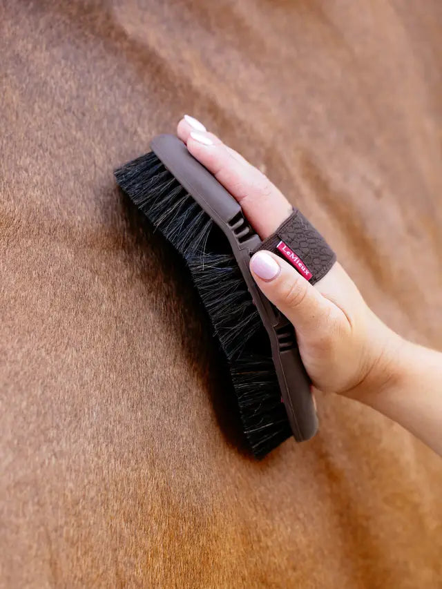 LeMieux Flexi Horse Hair Body Brush being used for Horse Grooming