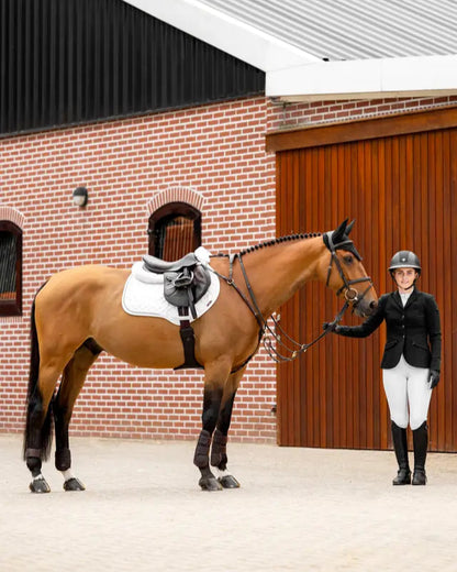 Equestrian Style: Rider & Horse with LeMieux Crystal Suede White Saddle Pad by Equiflair