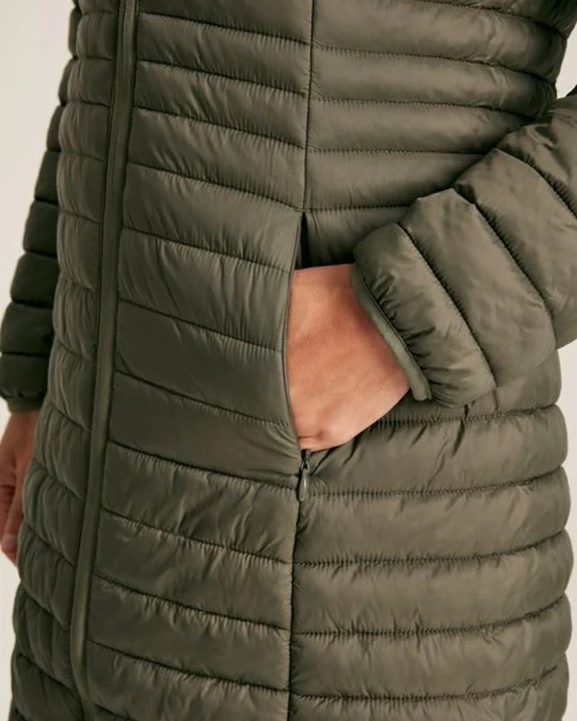 Joules Bramley Khaki Green Showerproof Long Packable Padded Coat