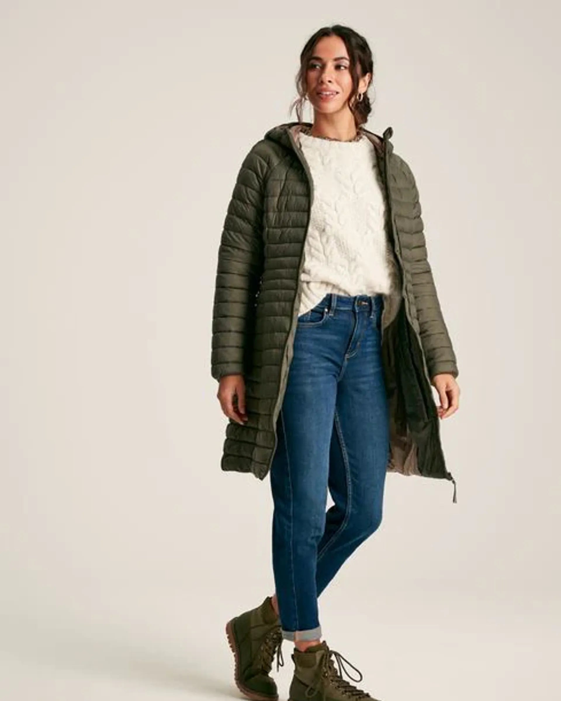 Joules Bramley Khaki Green Showerproof Long Packable Padded Coat