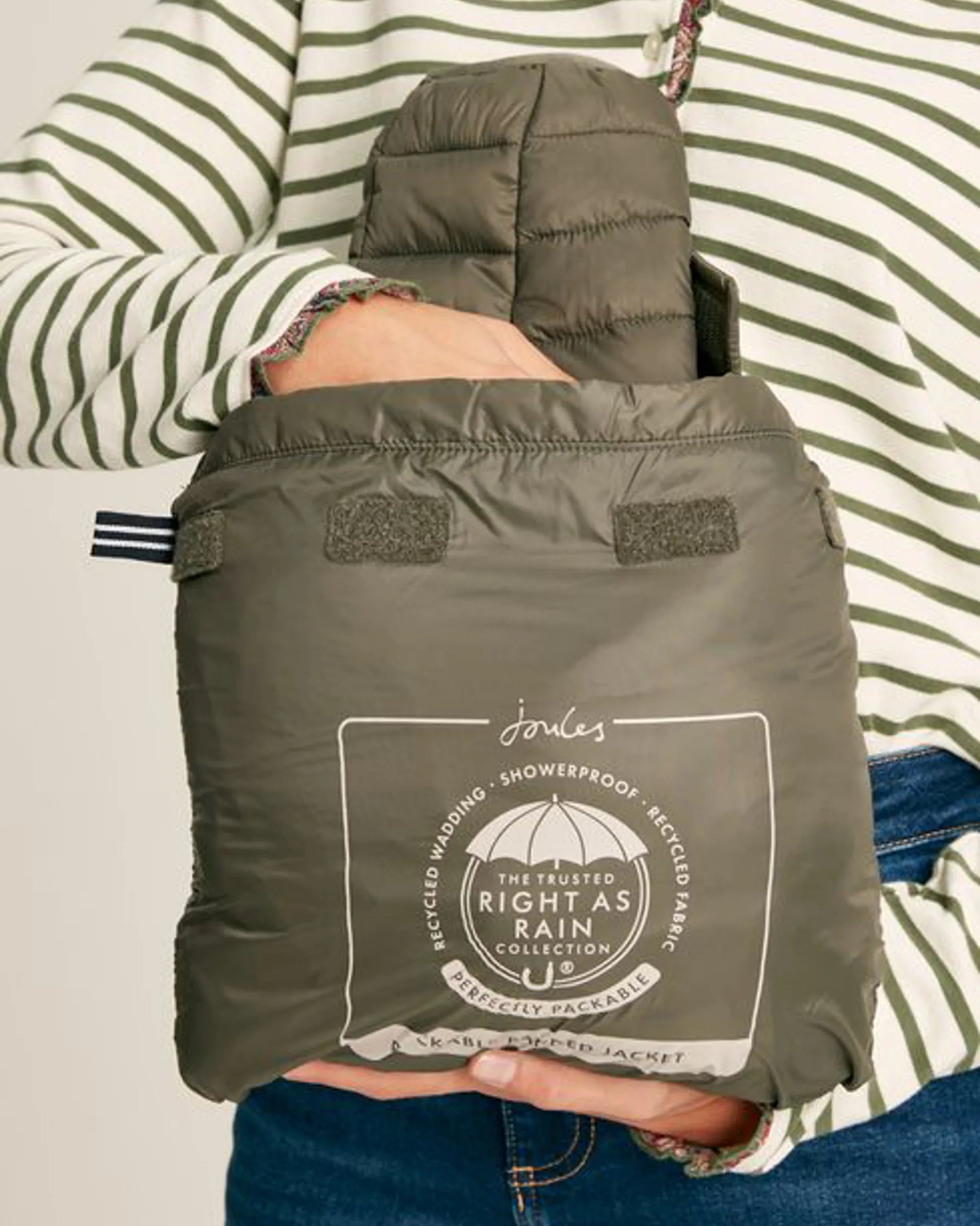 Joules Bramley Khaki Green Showerproof Long Packable Padded Coat