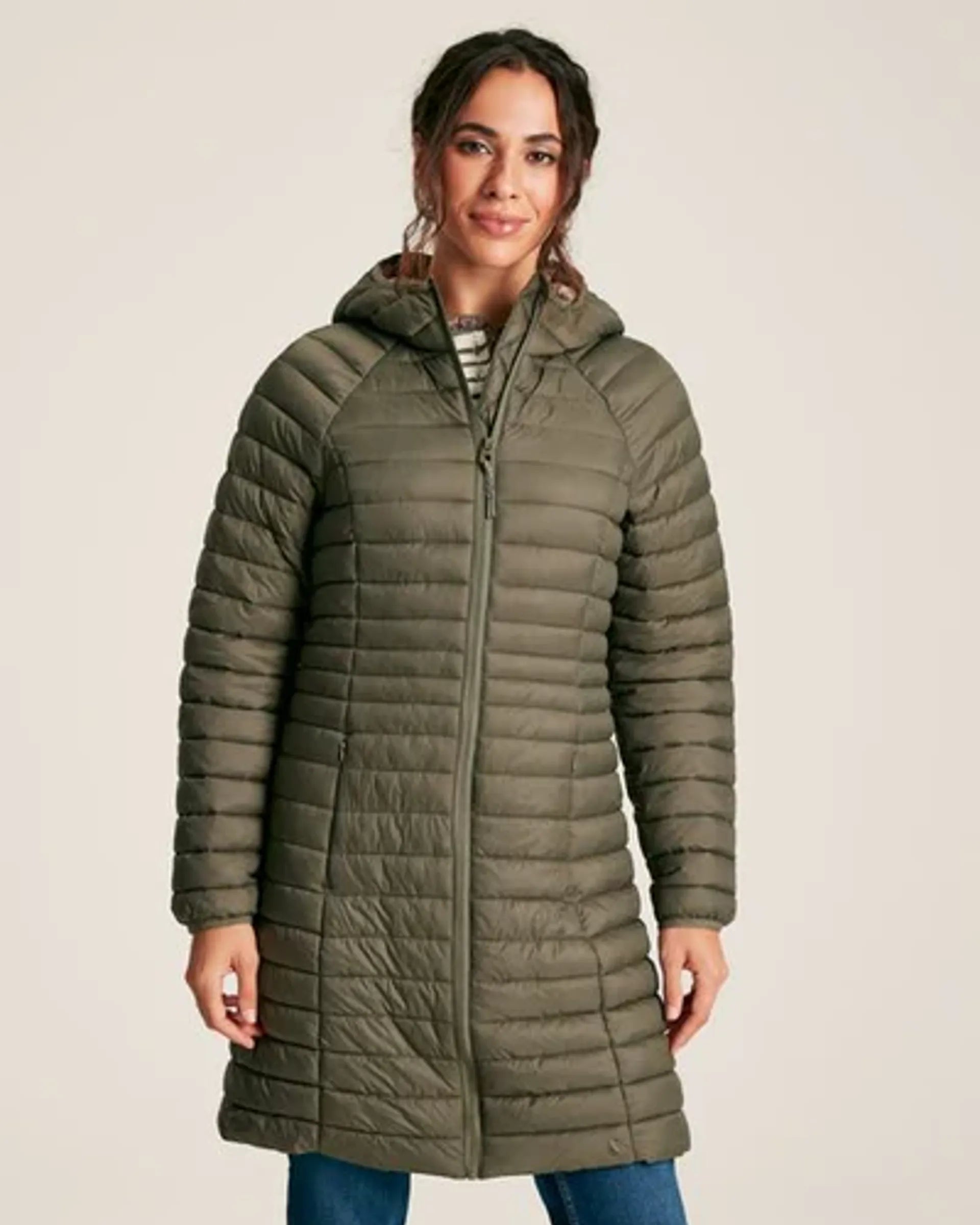 Joules Bramley Khaki Green Showerproof Long Packable Padded Coat