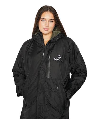 Equidry Evolution Women's Black/Olive Waterproof Riding Coat: Fleece Lined, Oversized Fit, Horse Riding Apparel