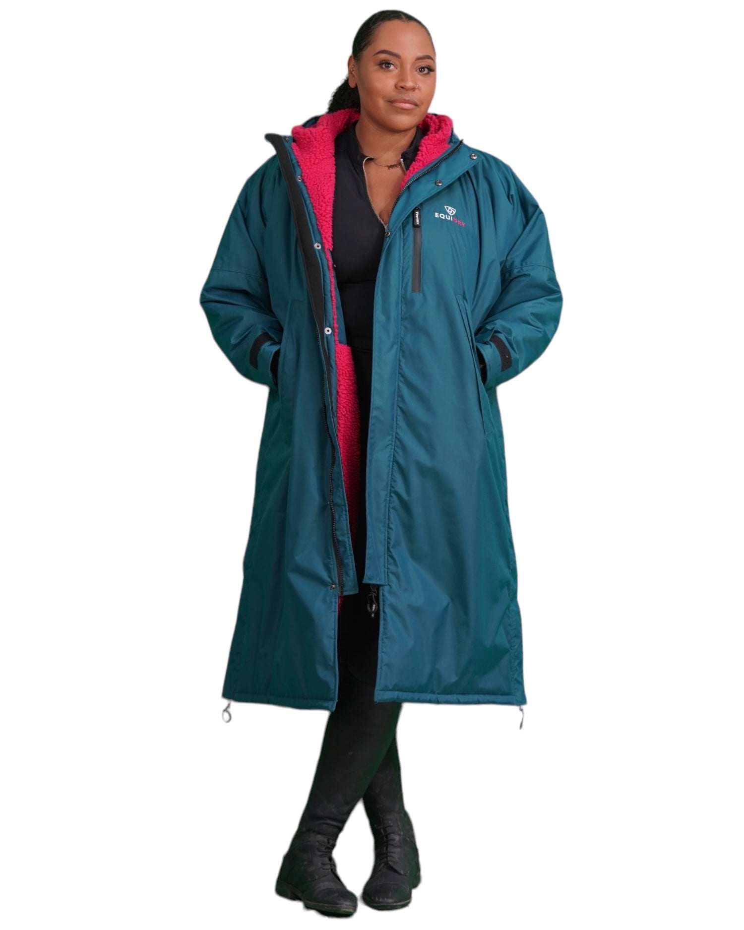 Equidry Women's Teal Waterproof Horse Riding Coat - Long Length, Fleece Lined, Equestrian Apparel - Equiflair