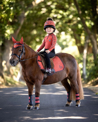 LeMieux Mini Fly Hood Sienna on Pony with Child Rider | Equestrian Gear