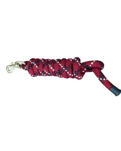 Burgundy Cotton Lead Rope with Brass Swivel Snap - Double Braided Horse Lead Line