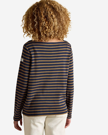 Joules Harbour Navy & Tan Boat Neck Long Sleeve Breton Stripe Top
