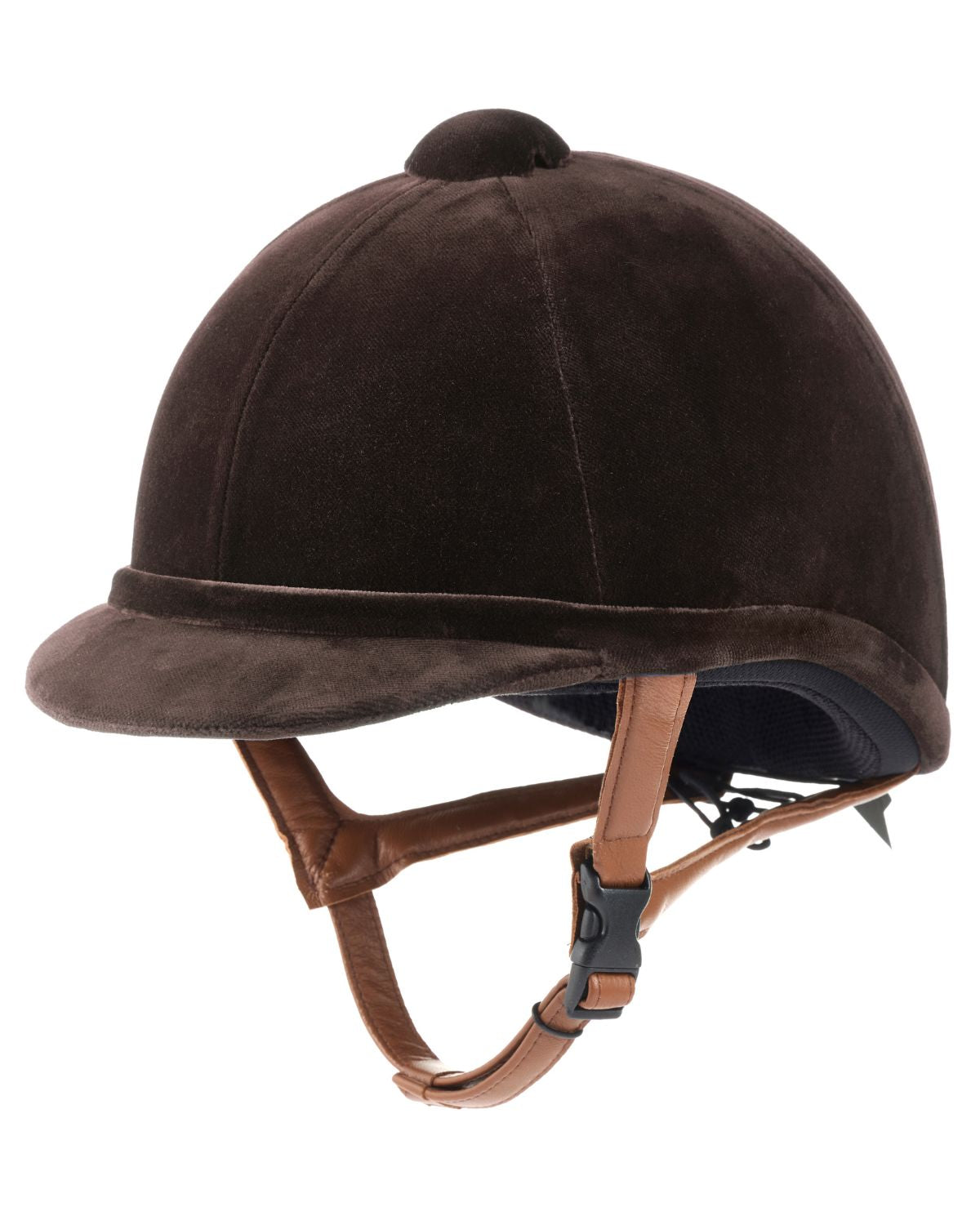 Charles Owen Hampton Riding Helmet - Brown Velvet Equestrian Helmet with Chestnut Harness