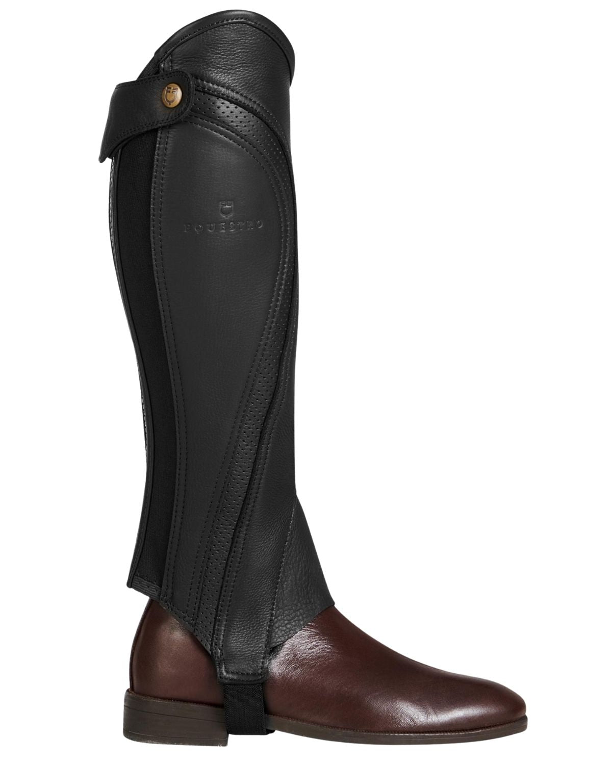 Equestro Unisex Gaiters Perforated Leather Maximum Comfort Black