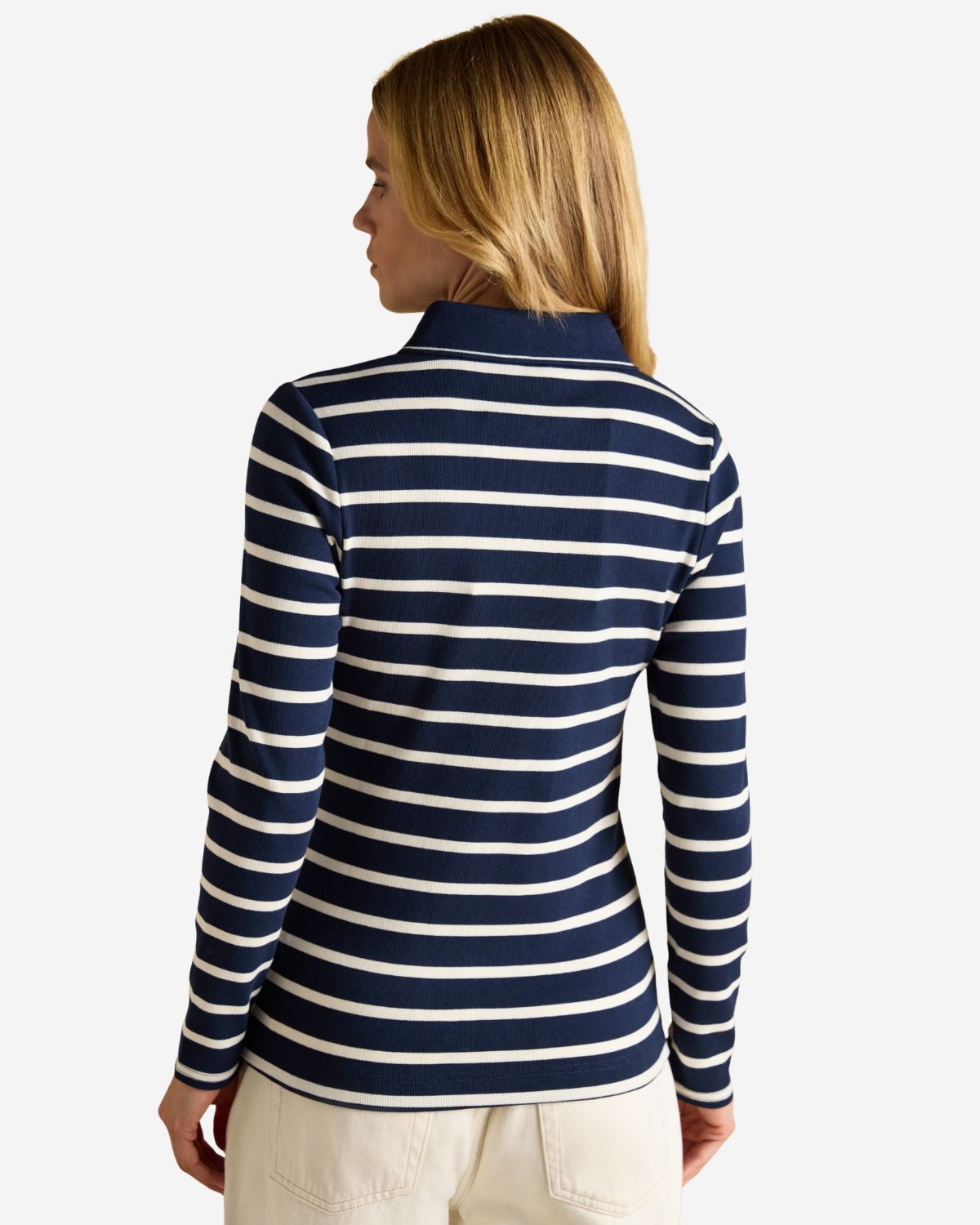 Joules Fairfield Navy & Cream Ribbed Long Sleeve Stripe Polo Top