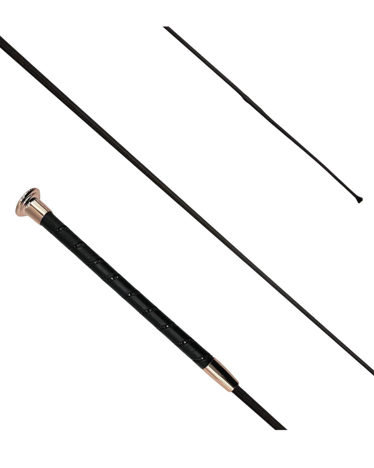 KM Elite Dressage Whip - Black Crystal, Rose Gold Cap | Equiflair Riding Crop, Training Aid