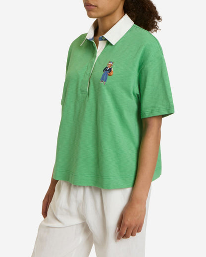 Joules Green Jonty Fox Embroidered Short Sleeve Cotton Rugby Shirt