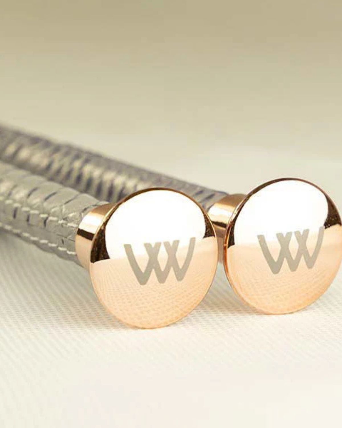 Woof Wear Reptile Dressage Whip Grey Rose Gold: Faux Snakeskin Grip, Flexible Fiberglass Shaft, Elegant Equestrian Style
