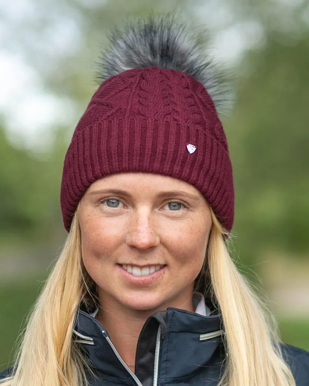 Hy Equestrian Vanoise Knitted Bobble Hat Maroon Red