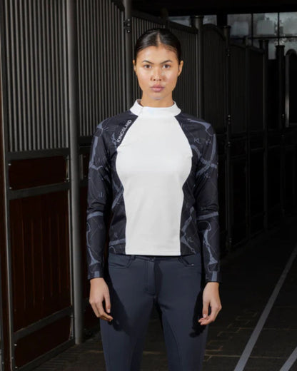 KINGSLAND KLvea Ladies Show Shirt Navy: Equestrian print, breathable performance shirt from Equiflair.