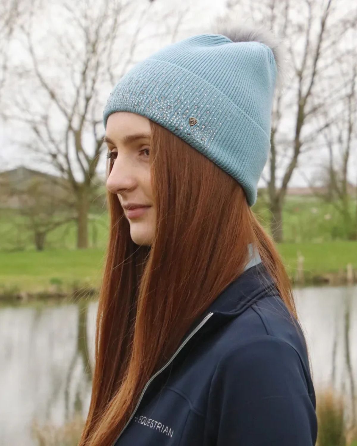 Hy Equestrian Synergy Diamante Bobble Hat Aqua