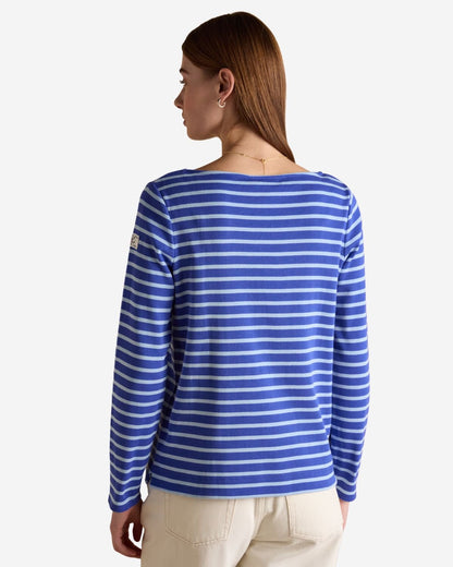 Joules Harbour Dark Blue/Sky Blue Striped Boat Neck Long Sleeve Breton Top | Equiflair