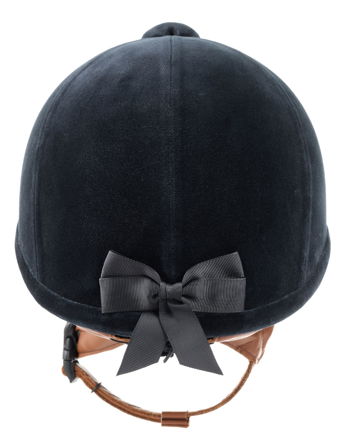Charles Owen Hampton Grey Velvet Equestrian Helmet with Bow and Chestnut Harness