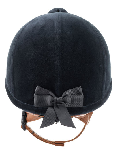 Charles Owen Hampton Grey Velvet Equestrian Helmet with Bow and Chestnut Harness